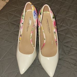 Christian Siriano White Heels with Floral Accents